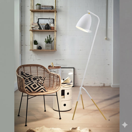 Eglo 148cm White & Gold Arc Floor Lamp - Modern Standing Light with 600LM LED Bulb (49944)