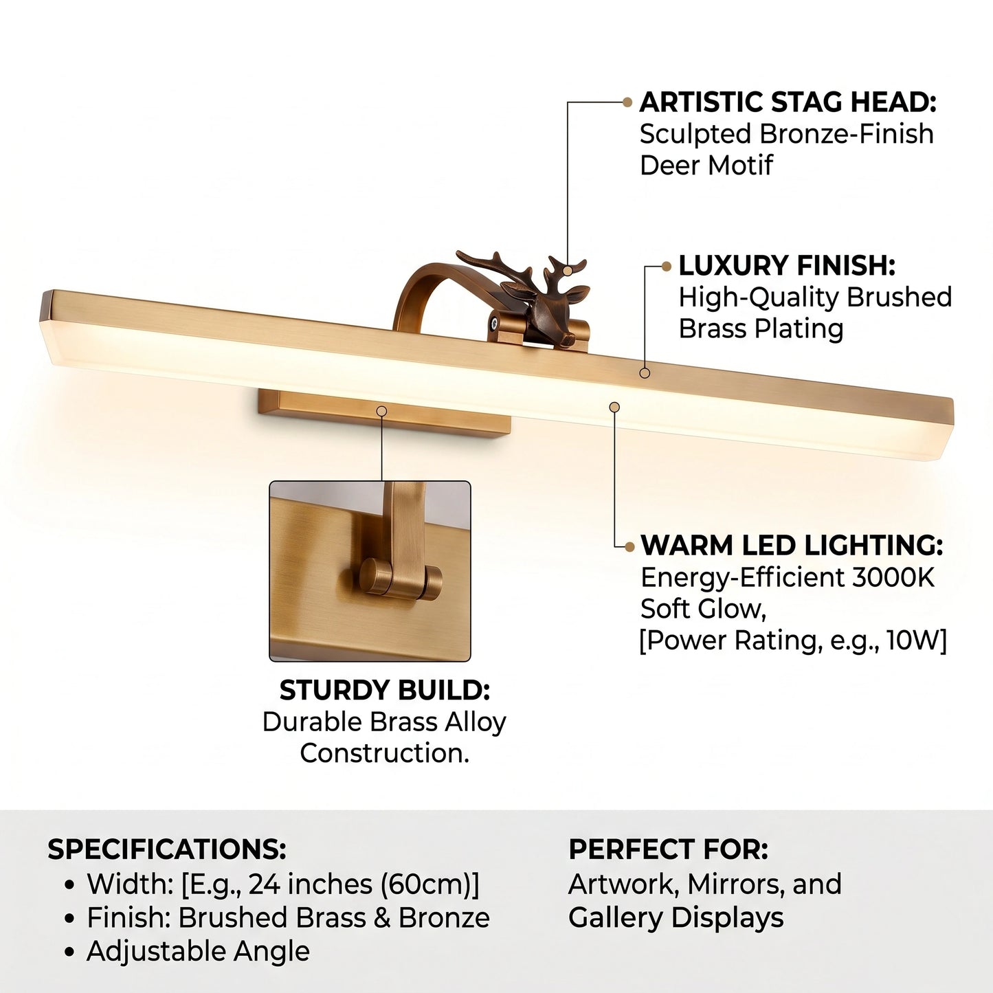 Elsewedy 20W Brushed Gold LED Vanity Light - 180° Rotatable Dimmable Bathroom Mirror Light (5003/L)