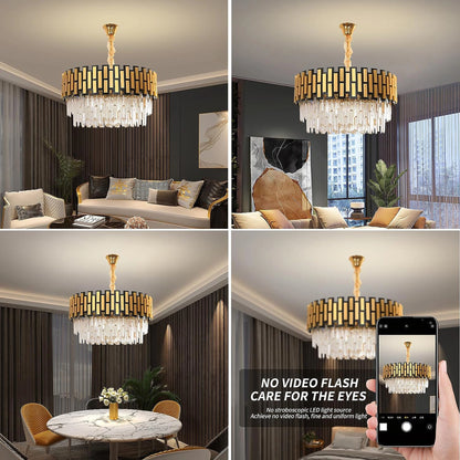 Modern Round Gold Crystal Chandelier - 60cm Contemporary Luxury Pendant Light (60x39cm)