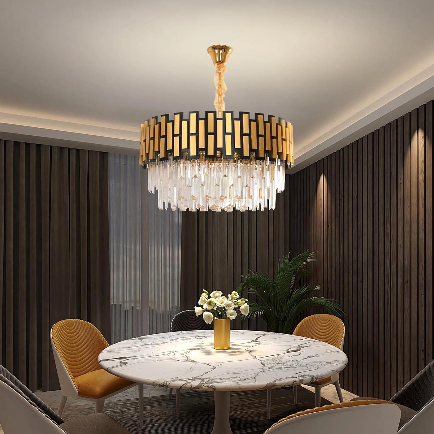 Modern Round Gold Crystal Chandelier - 60cm Contemporary Luxury Pendant Light (60x39cm)