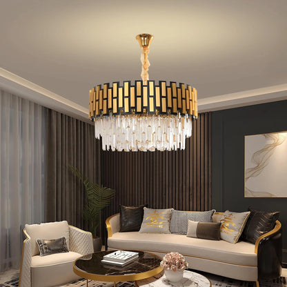 Modern Round Gold Crystal Chandelier - 60cm Contemporary Luxury Pendant Light (60x39cm)