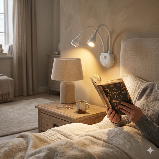 Elsewedy Dual 3W LED Flexible Gooseneck Reading Light - 3000K Warm White Double Wall Lamp with Switches (64-25C)