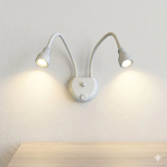 Elsewedy Dual 3W LED Flexible Gooseneck Reading Light - 3000K Warm White Double Wall Lamp with Switches (64-25C)
