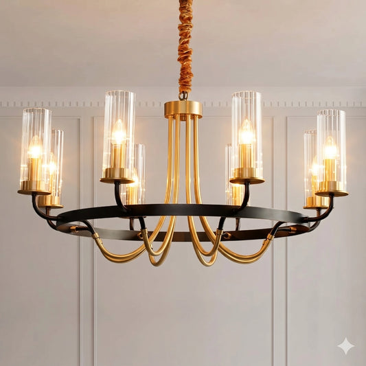 Elsewedy 8-Light Copper & Black Modern Chandelier - Luxury Glass Sphere E14 Pendant (7516-8)