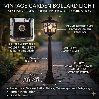 Elsewedy 0.75m Aluminum Garden Bollard Light - IP44 Waterproof Traditional E27 Landscape Pathway Post Lamp