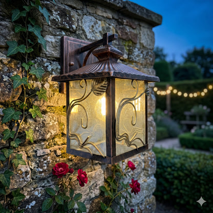 Elsewedy Aluminum Dusk to Dawn Outdoor Wall Lantern - Brown Waterproof Sconce with Beveled Glass (8311-1WS)