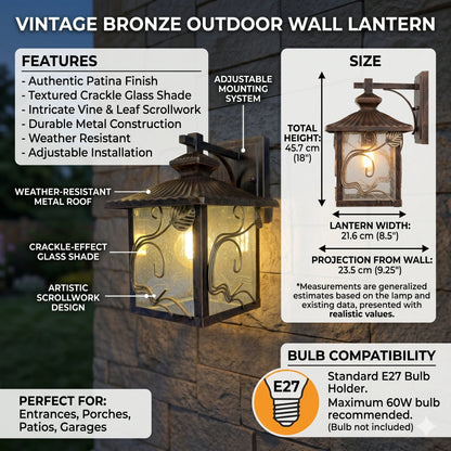Elsewedy Aluminum Dusk to Dawn Outdoor Wall Lantern - Brown Waterproof Sconce with Beveled Glass (8311-1WS)