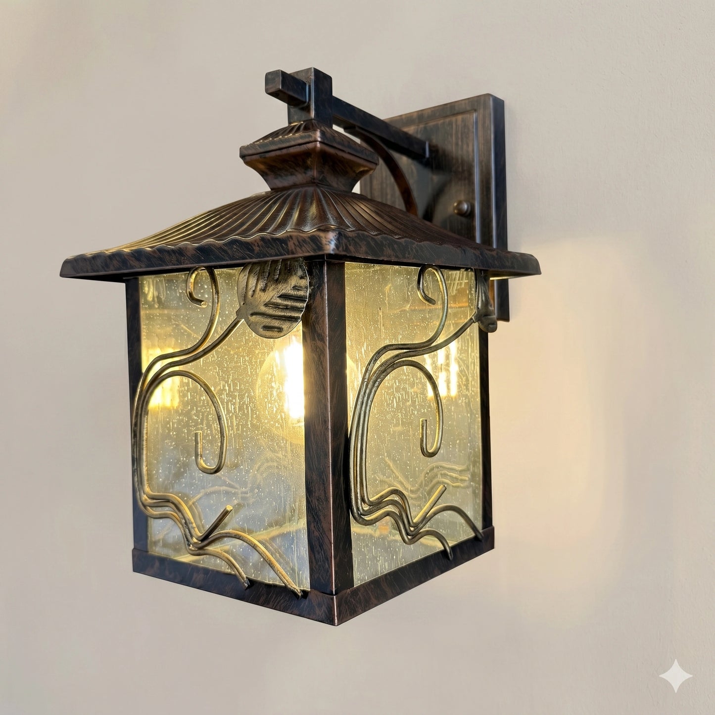 Elsewedy Aluminum Dusk to Dawn Outdoor Wall Lantern - Brown Waterproof Sconce with Beveled Glass (8311-1WS)