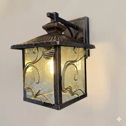 Elsewedy Aluminum Dusk to Dawn Outdoor Wall Lantern - Brown Waterproof Sconce with Beveled Glass (8311-1WS)