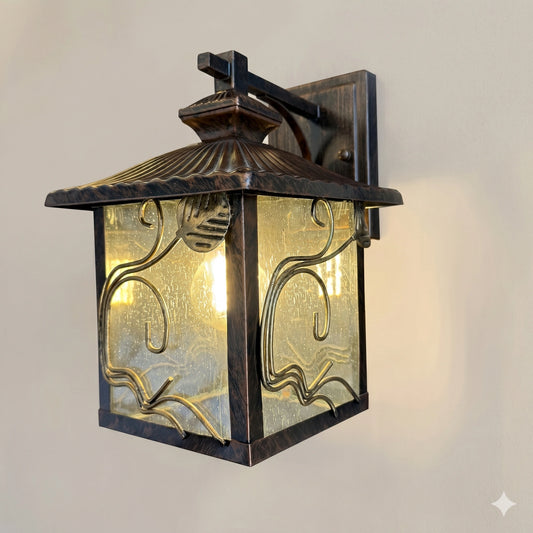 Elsewedy Aluminum Dusk to Dawn Outdoor Wall Lantern - Brown Waterproof Sconce with Beveled Glass (8311-1WS)