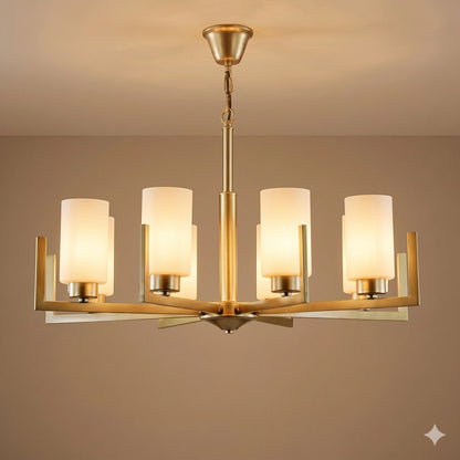 Elsewedy 8-Light Gold Retro Pendant - 50cm Minimalist Glass Chandelier (8748/8)