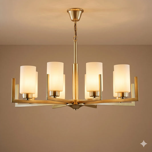 Elsewedy 8-Light Gold Retro Pendant - 50cm Minimalist Glass Chandelier (8748/8)