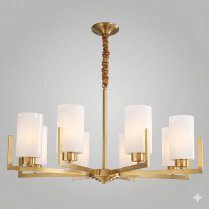 Elsewedy 8-Light Gold Retro Pendant - 50cm Minimalist Glass Chandelier (8748/8)