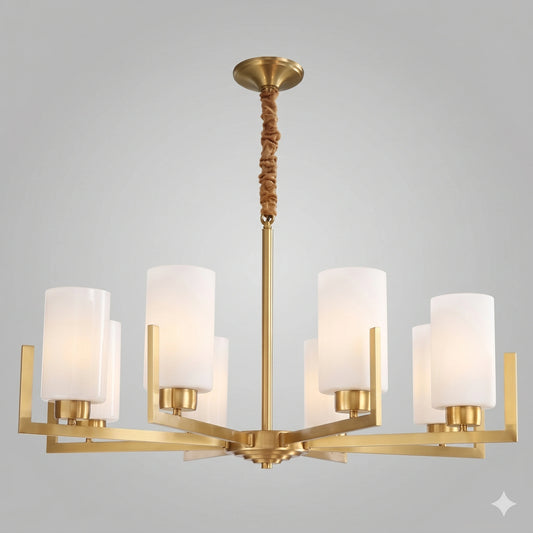 Elsewedy 8-Light Gold Retro Pendant - 50cm Minimalist Glass Chandelier (8748/8)