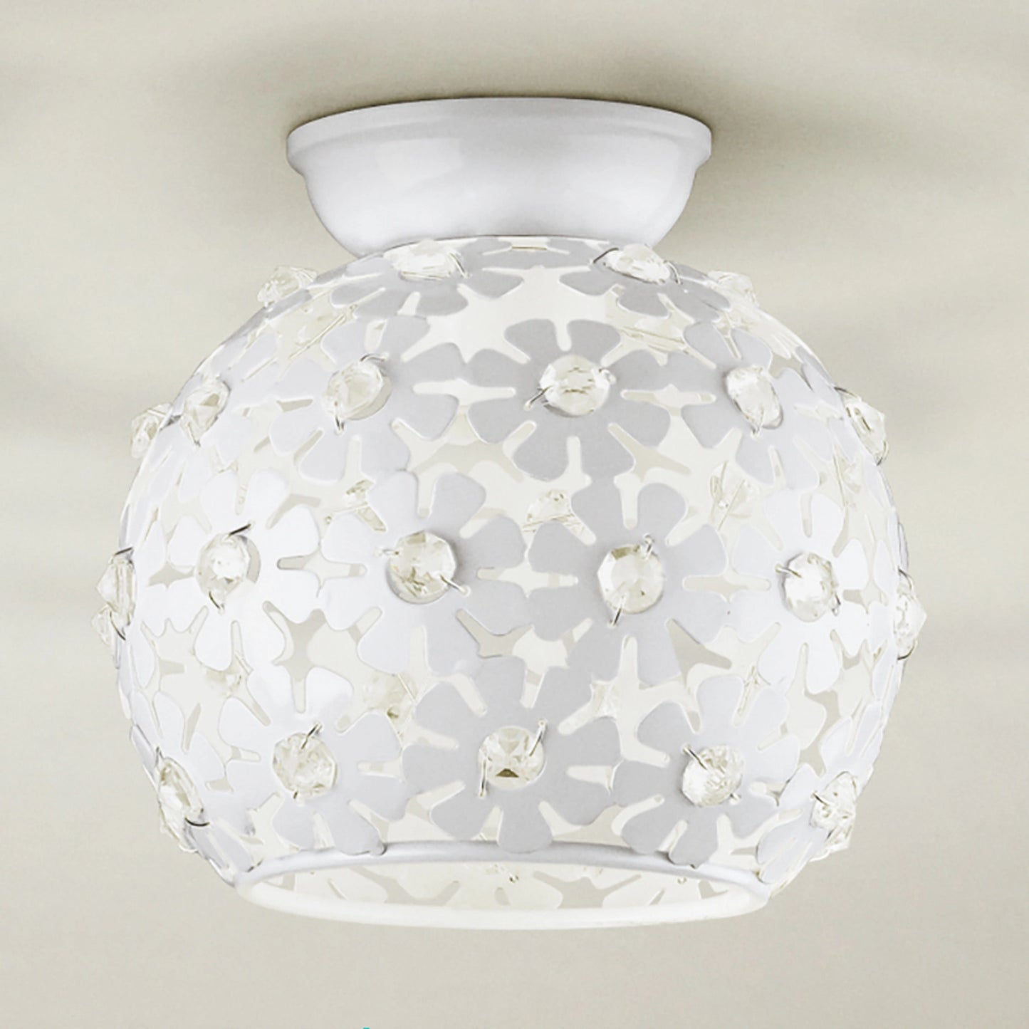 Eglo Hanifa Crystal Ceiling Light - 20cm Modern White Flush Mount (92282)