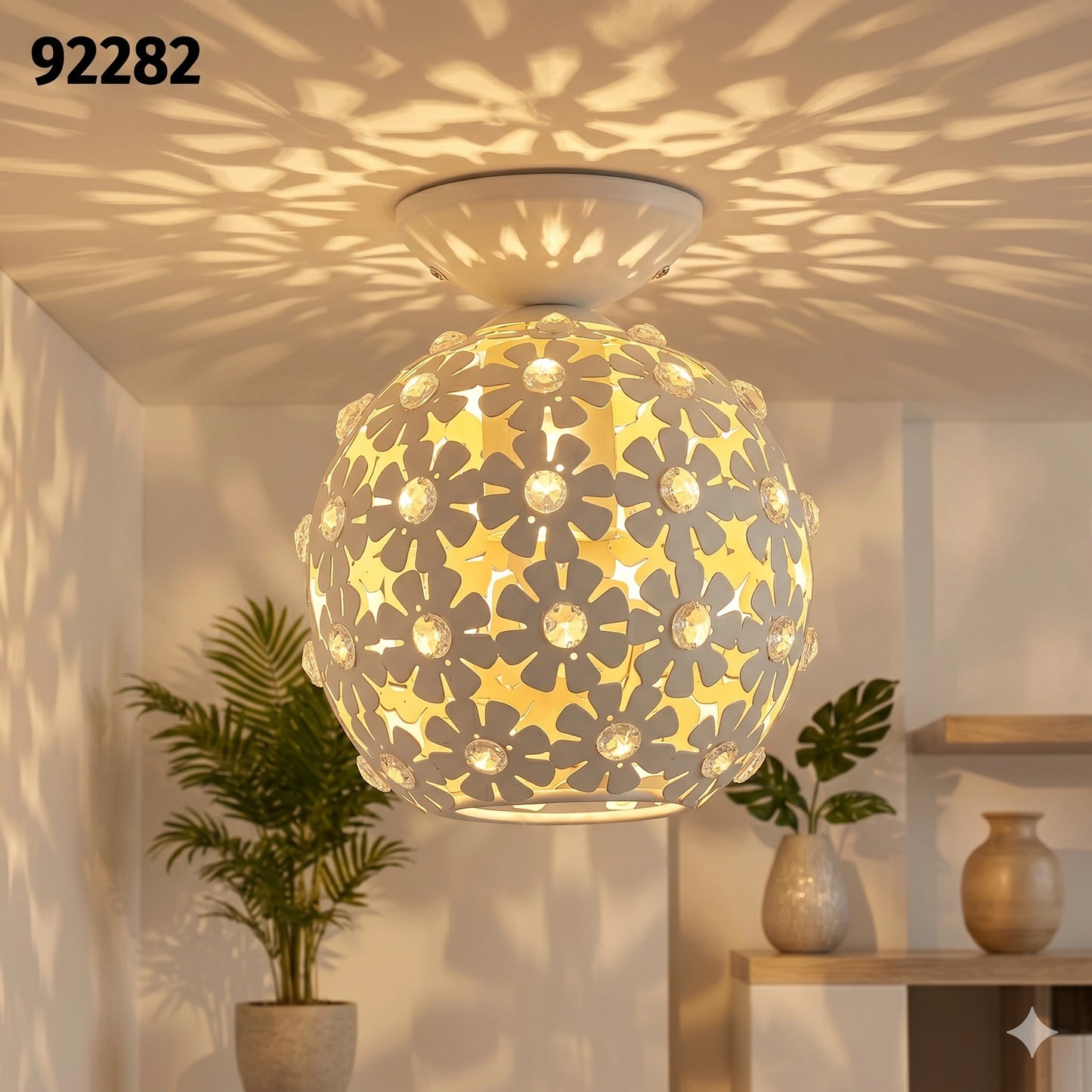 Eglo Hanifa Crystal Ceiling Light - 20cm Modern White Flush Mount (92282)