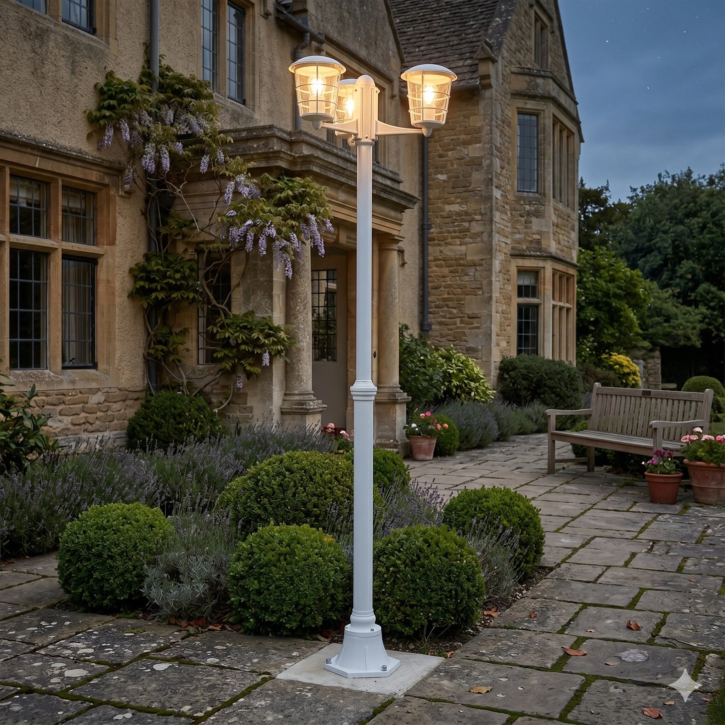 Eglo Aloria 180cm Triple-Head Outdoor Post Light - White Anti-Rust Garden Lantern (IP44 E27)