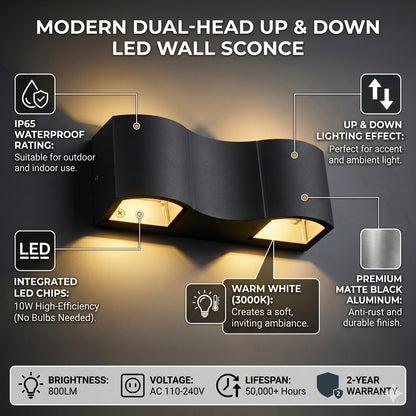 Egylux LED Up Down Outdoor Wall Sconce - 3000K Warm White Aluminum IP54 Waterproof Exterior Light (AH00921L)