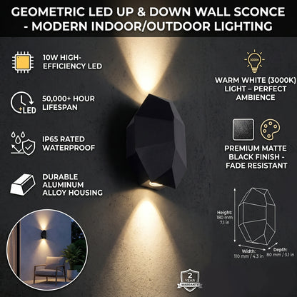 Egylux 6W Octagon Up Down Outdoor Wall Light - IP54 Waterproof Modern Dark Grey Exterior Lamp (ARD93)