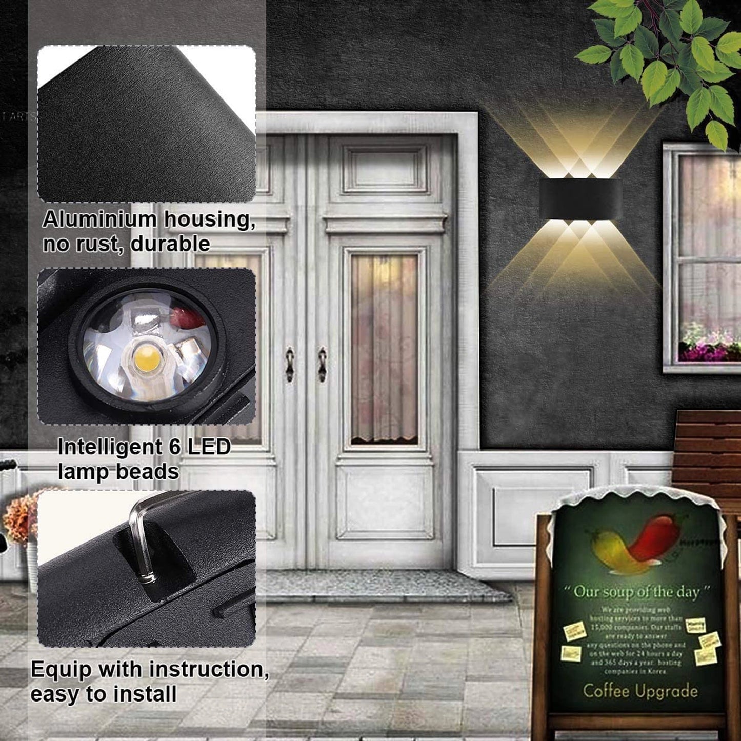 Elsewedy 6W Black LED Up Down Wall Sconce - IP65 Waterproof Aluminum Outdoor & Indoor Light (B2327-BK)