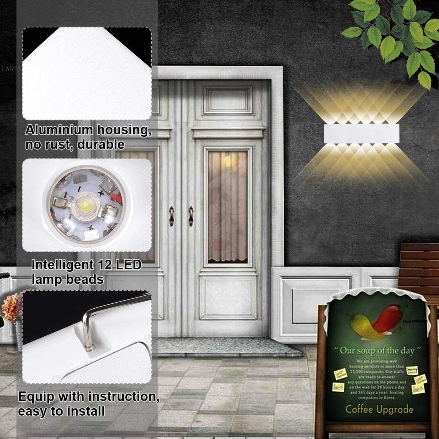 Elsewedy 12W White LED Up Down Wall Light - Large IP65 Waterproof Aluminum Outdoor Sconce (B2328-L-WH)