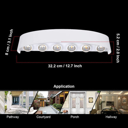 Elsewedy 12W White LED Up Down Wall Light - Large IP65 Waterproof Aluminum Outdoor Sconce (B2328-L-WH)