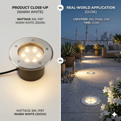 6W LED In-Ground Landscape Up light - IP67 Waterproof Stainless Steel Well Light (3000K Warm White)