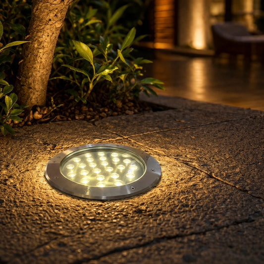 Elsewedy 24W In-Ground LED Garden Light - IP67 Waterproof 3000K Warm White Buried Landscape Lamp (Model D4070, Ø25x10cm)