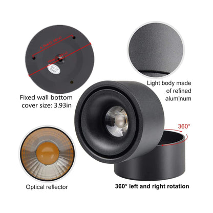12W LED Surface Mounted Spotlight - 360° Rotatable Indoor COB Accent Light (Warm White)