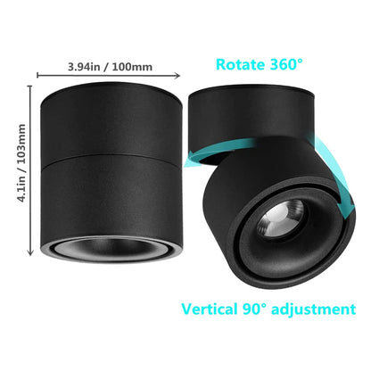 12W LED Surface Mounted Spotlight - 360° Rotatable Indoor COB Accent Light (Warm White)