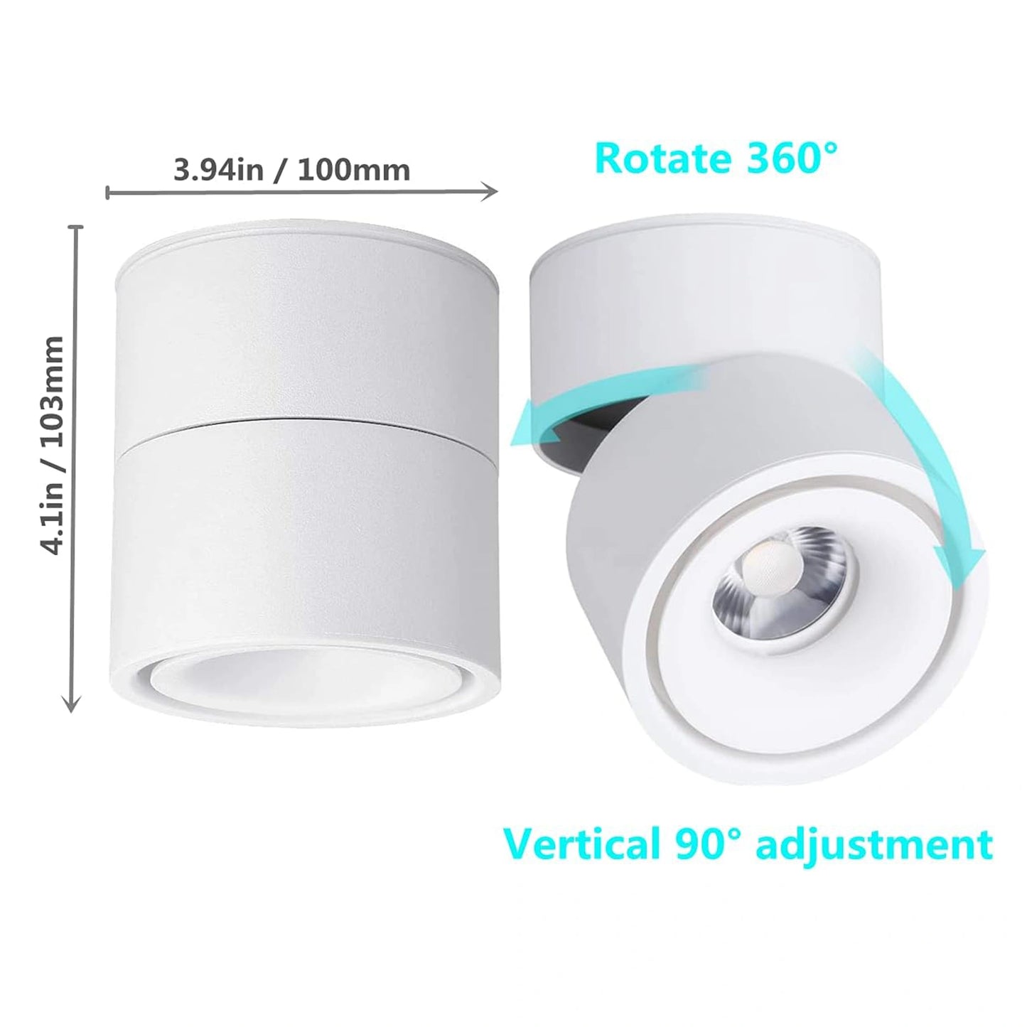 12W LED Surface Mounted Spotlight - 360° Rotatable COB Ceiling Light (Cool White 6000K)