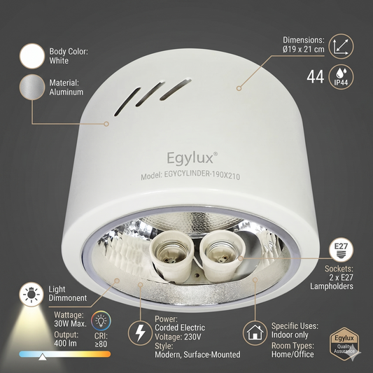 IP44 Cylinder Surface Mounted Downlight - Modern Round Ceiling Spotlight (190x210mm)