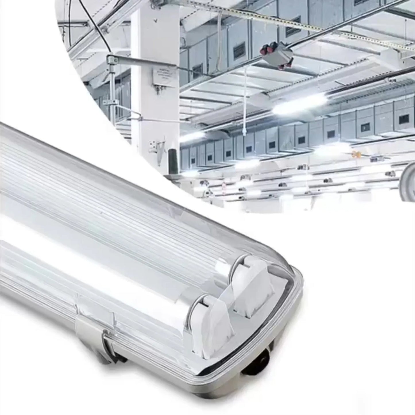 2ft Double Tube LED Vapor Tight Light - 18W 4000lm 6000K IP65 Waterproof T8 Industrial Fixture (Clear Cover)