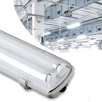 2ft Double Tube LED Vapor Tight Light - 18W 4000lm 6000K IP65 Waterproof T8 Industrial Fixture (Clear Cover)
