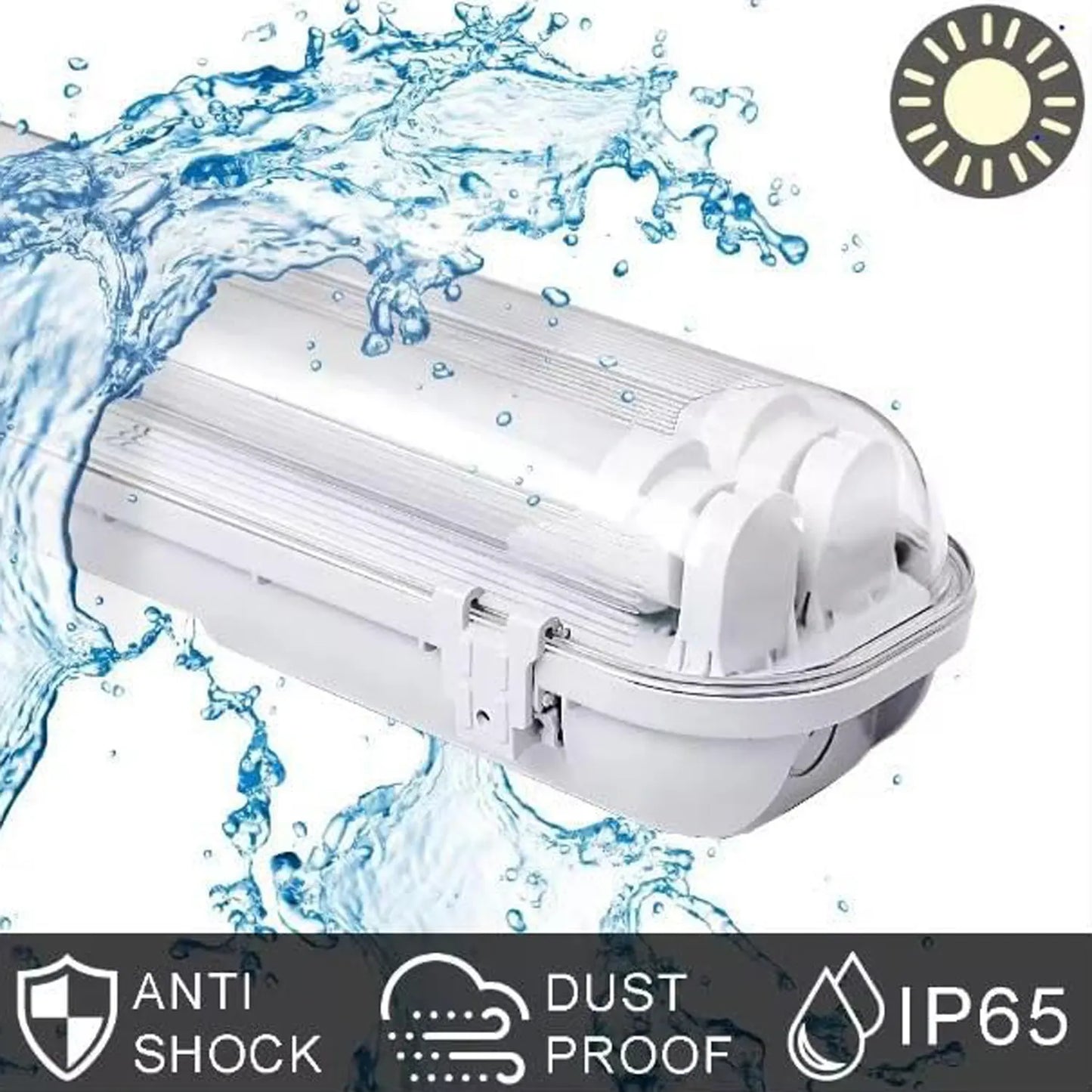 2ft Double Tube LED Vapor Tight Light - 18W 4000lm 6000K IP65 Waterproof T8 Industrial Fixture (Clear Cover)