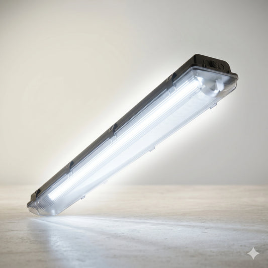 2ft Double Tube LED Vapor Tight Light - 18W 4000lm 6000K IP65 Waterproof T8 Industrial Fixture (Clear Cover)