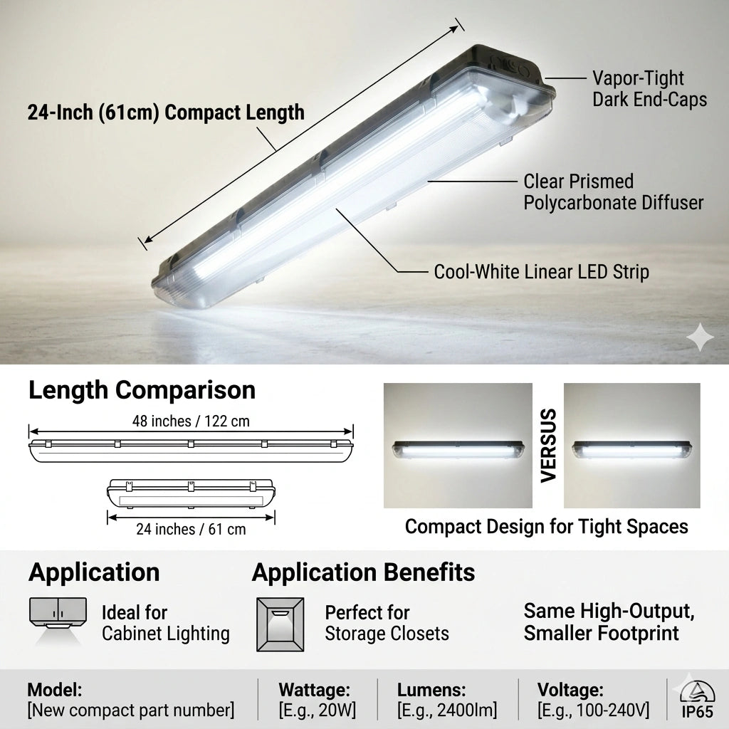 Egylux 2ft Double Tube LED Vapor Tight Fixture - 18W 4000lm 6000K IP65 Waterproof Industrial Light (EGYOCEAN-2X60CM)