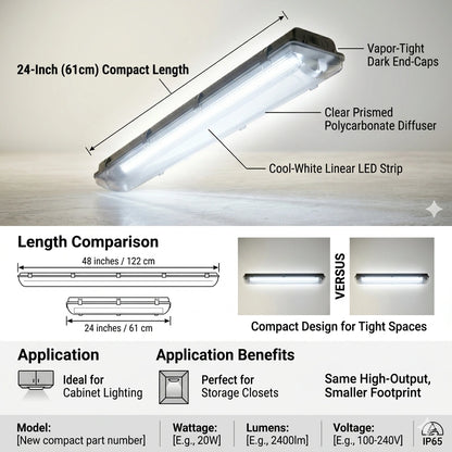 Egylux 2ft Double Tube LED Vapor Tight Fixture - 18W 4000lm 6000K IP65 Waterproof Industrial Light (EGYOCEAN-2X60CM)