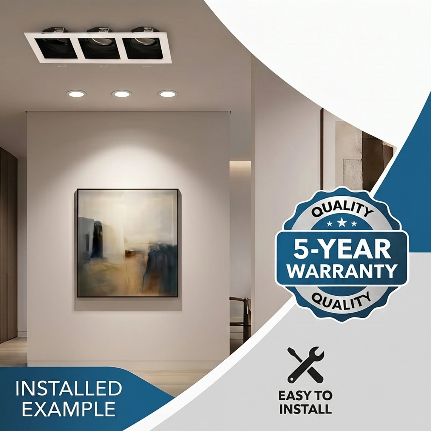Triple Square Recessed Spotlight Frame - Matte Black & White MR16 GU10 Fixture