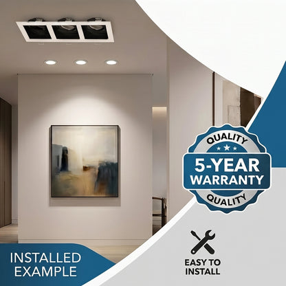 Triple Square Recessed Spotlight Frame - Matte Black & White MR16 GU10 Fixture