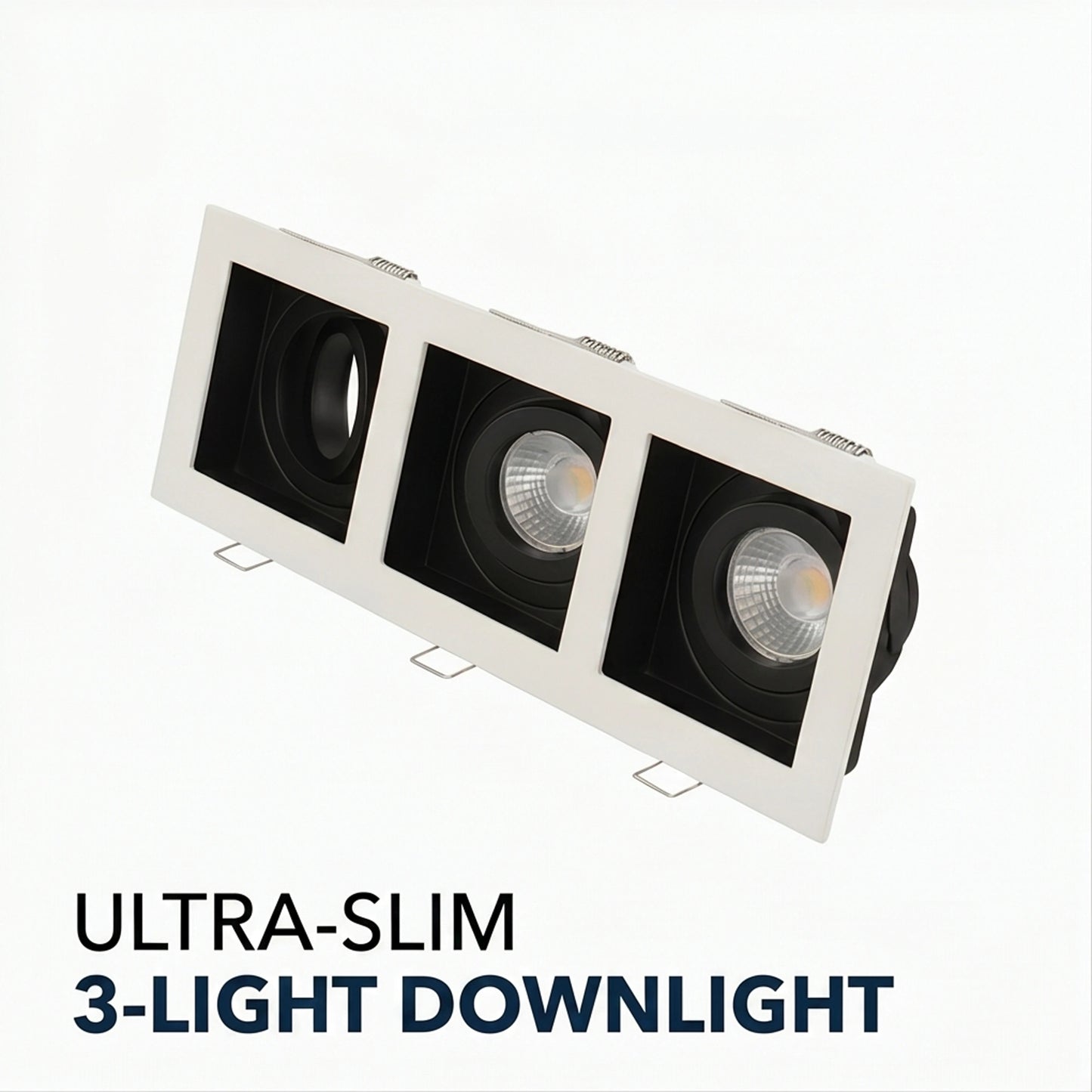 Triple Square Recessed Spotlight Frame - Matte Black & White MR16 GU10 Fixture