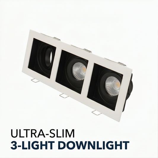 Triple Square Recessed Spotlight Frame - Matte Black & White MR16 GU10 Fixture