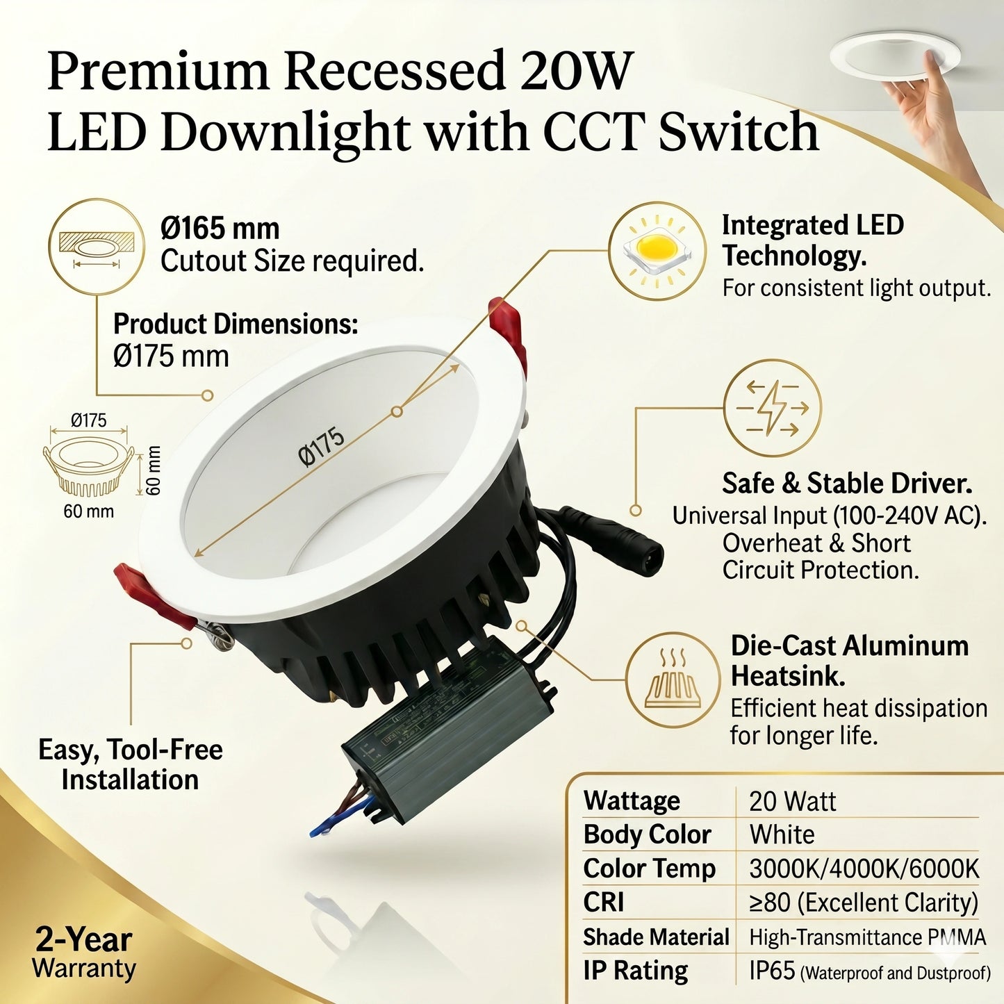 Recessed ceiling downlight 7w/ 10w/ 20w/ 30w, LED Spot Lights, Recessed Downlight Indoor Concentrating Ceiling Lamp 3000K/4000K/6000K Integrated Panel Lighting KTV Background Wall Decorative CRI 85 AC IP65-DOWNLIGHT