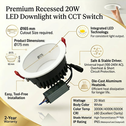 Recessed ceiling downlight 7w/ 10w/ 20w/ 30w, LED Spot Lights, Recessed Downlight Indoor Concentrating Ceiling Lamp 3000K/4000K/6000K Integrated Panel Lighting KTV Background Wall Decorative CRI 85 AC IP65-DOWNLIGHT