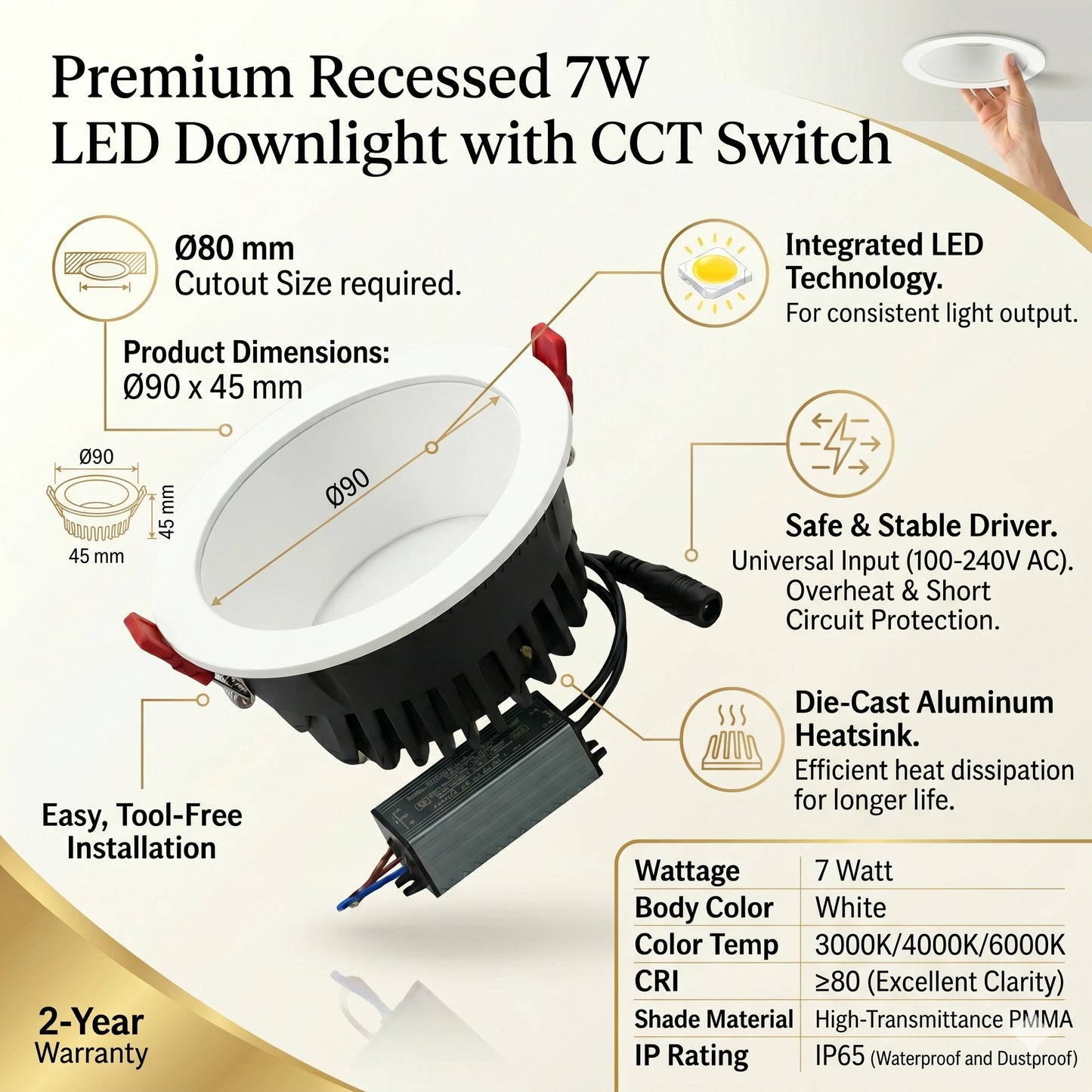 Recessed ceiling downlight 7w/ 10w/ 20w/ 30w, LED Spot Lights, Recessed Downlight Indoor Concentrating Ceiling Lamp 3000K/4000K/6000K Integrated Panel Lighting KTV Background Wall Decorative CRI 85 AC IP65-DOWNLIGHT