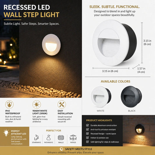 Elsewedy 3W Round LED Step Light - IP65 Waterproof Recessed Stair & Deck Light - 3000K Warm White Aluminum Wall Lamp