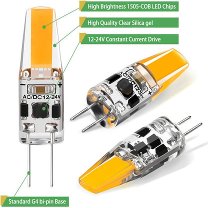 1.5W G4 LED Bulb (20W Halogen Equivalent) - 3000K Warm White 12V-24V COB Bi-Pin JC Type Lamp