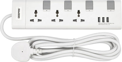 Elsewedy Universal Surge Protector Extension Lead - 4/3 Outlets with 3 USB Ports, Individual Switches & Overload Protection (3M/5M Cord)