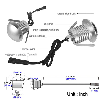 Deck Mini LED Light – 12V-24V DC, IP67 Waterproof – Warm White 3000K – Outdoor Step, Stair & Pathway Lighting – Elsewedy Landscape Accent Light – 1/2/3/4/5 Way Option