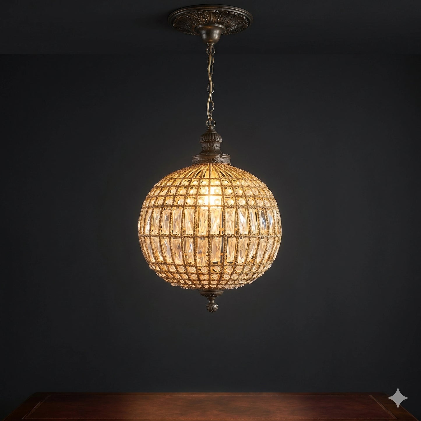 Elsewedy Antique Bronze Crystal Globe Chandelier - Sphere Pendant Light (YG1010/30B)